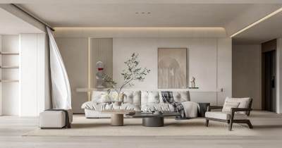 baxter侘寂风客厅 沙发茶几组合 装饰画 休闲椅 沙发凳 雕塑 纱窗